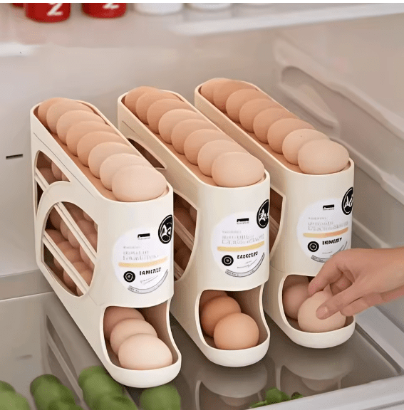 "Rolling Egg Dispenser Rack - Space Saving Kitchen Organizer"