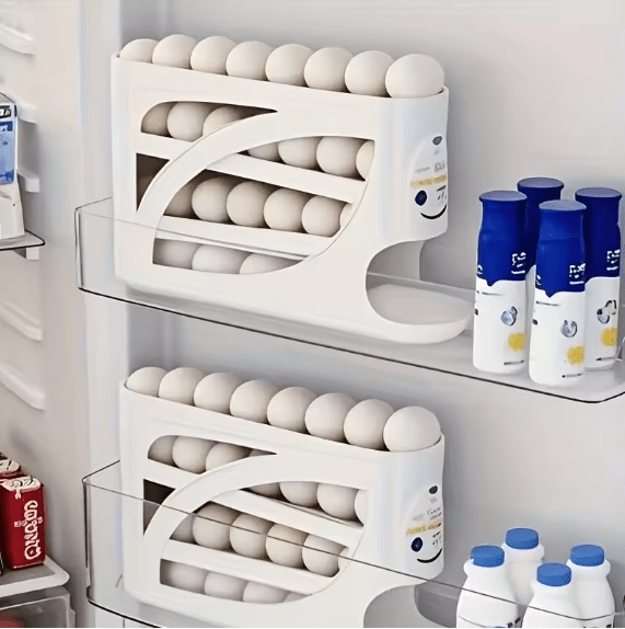 "Rolling Egg Dispenser Rack - Space Saving Kitchen Organizer"