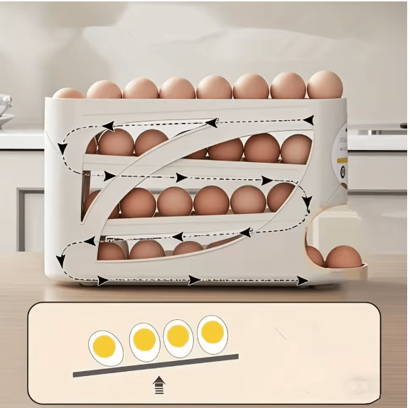 "Rolling Egg Dispenser Rack - Space Saving Kitchen Organizer"